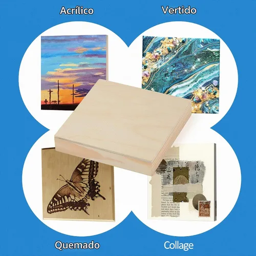 Vista 3 de Falling in Art Kit de paneles de madera de abedul sin terminar para pintura, lienzo de madera, paquete de 4 unidades de 4 x 4 pulgadas de estudio