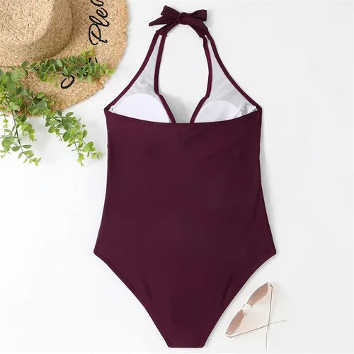 Vista 3 de Bikini de una pieza para mujer, con cuello en V profundo, espalda baja, floral, traje de baño sexy para la playa