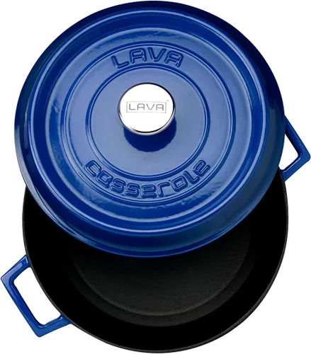 Vista 6 de LAVA Horno holandés de hierro fundido de 7 cuartos de galón: olla de horno holandés de forma redonda multiusos con tres capas de esmalte recubiertas