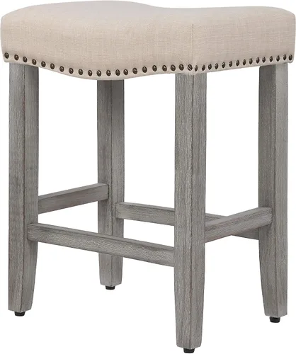 Vista 6 de Jameson - Taburete tapizado para encimera de 24 pulgadas (juego de 2), gris antiguo/beige