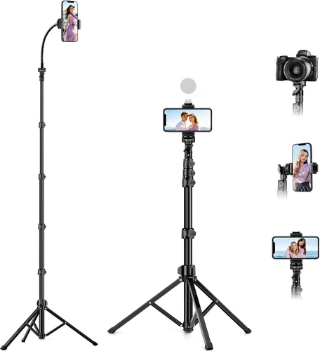 Vista 10 de Trípode de teléfono de 70 pulgadas con control remoto y soporte, soporte portátil para teléfono celular, palo selfie para grabación de video