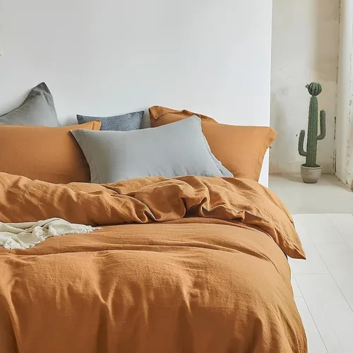 Vista 2 de INDACORIFY Funda de edredón de algodón lavado color canela con 2 fundas de almohada, 100% algodón, funda bohemia para cama individual, matrimonial