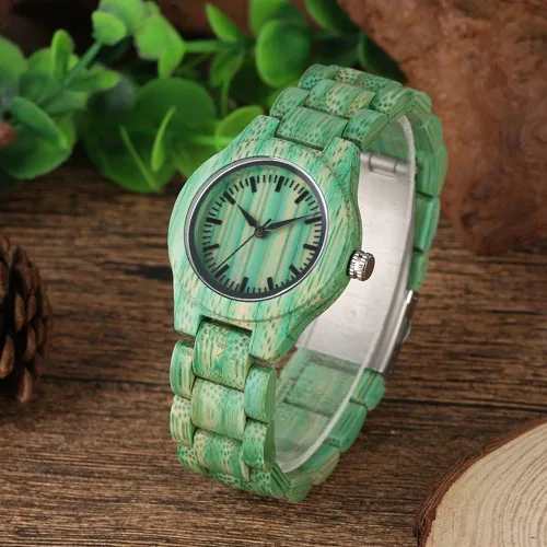 Vista 8 de Tiong Reloj de madera para mujer con correa de madera, diseño clásico analógico, colorido, de bambú, relojes para mujeres, parejas