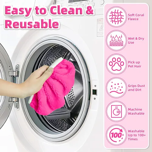 Vista 6 de Almohadillas reutilizables de microfibra para trapeador Swiffer, cubierta de repuesto de almohadillas húmedas Rosa
