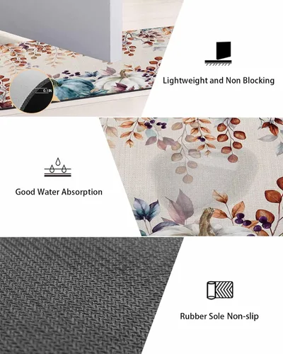 Vista 3 de Alfombra de baño elegante con diseño de calabaza para bañera, antideslizante, de secado rápido y absorbente, de tierra de diatomeas, para fregadero