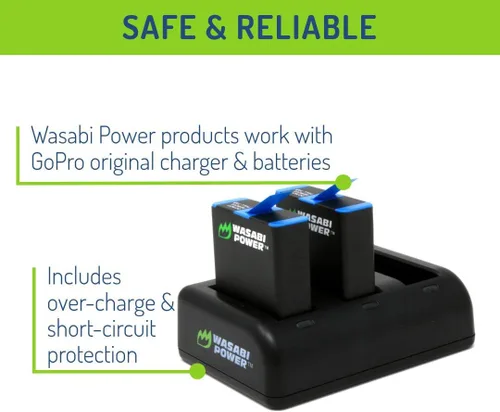 Vista 4 de Wasabi Power HERO8 Batería (paquete de 4) y cargador dual para GoPro Hero 8 negro (todas las características disponibles), Hero 7 Black, Hero 6