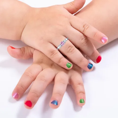 Vista 2 de Anillos clásicos de piedra natal para niñas y mujeres, tallas 1-10, circonita cúbica, acero inoxidable, anillo de cumpleaños, para madre, hija