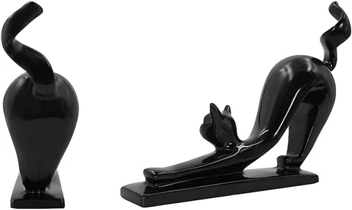Vista 4 de DreamsEden Linda estatua de gato negro – Escultura de arte moderno de resina de animales para decoración de estantes de sala de estar