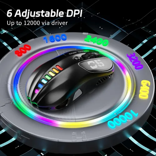 Vista 3 de Uciefy Z05 - Ratón inalámbrico para juegos, triple modo 2.4GBlutoothUSB-C, 6 botones programables, sensor óptico de 12000 DPI, retroiluminación RGB
