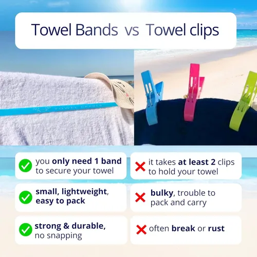 Vista 4 de Bandas de toallas (paquete de 6), para sillas de playa, piscina y crucero, extra duraderas, sin engancho, esenciales para cruceros y playa, gran