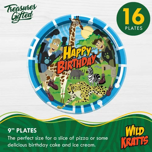 Vista 2 de Treasures Gifted Platos de cena Wild Kratts con licencia oficial de 16 unidades – Platos de fiesta Wild Kratts de 9 pulgadas – Suministros de fiesta