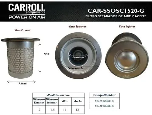 Vista 3 de SC-15, SC-20 Screw Compressor Oil Separator Filter.