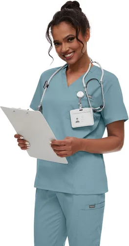 Vista 6 de niaahinn Conjunto de uniforme médico para mujer con cuello en V clásico y pantalones deportivos de yoga, uniforme médico de enfermería