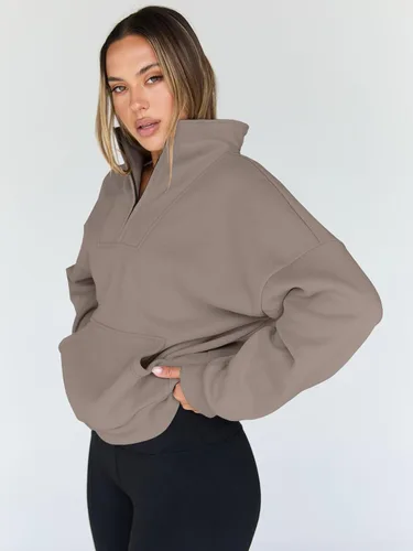 Vista 4 de Trendy Queen - Sudaderas con medio cierrey capucha de gran tamaño, comoda, extragrande, para otoño, Y2K, ropa de invierno, 2024