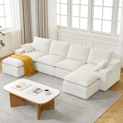 Vista 18 de Sofá seccional de pana sin hueso de 107 pulgadas para sala de estar, sofá modular con diván en forma de L, moderno sofá modular con asiento profundo