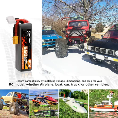 Vista 5 de OVONIC 550mAh 11.1V 3S Lipo Battery 130C Soft Case con conector XT30 para coches RC, camiones, aviones, drones – 4