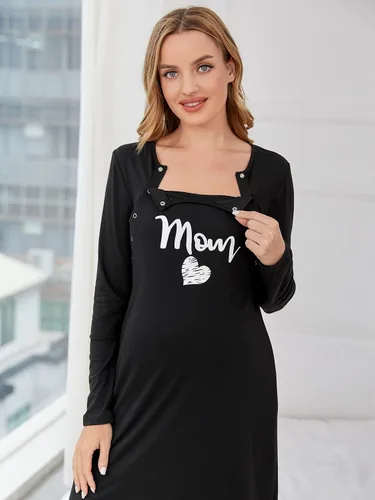 Vista 5 de Verdusa Camisón de maternidad para mujer, ropa de dormir para lactancia materna, Negro