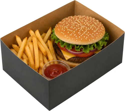 Vista 6 de Restaurantware Bio Tek - Bandejas de hamburguesas de 8.4 x 6 x 3.5 pulgadas, 100 bandejas de papel desechables para alimentos, bandejas de papel