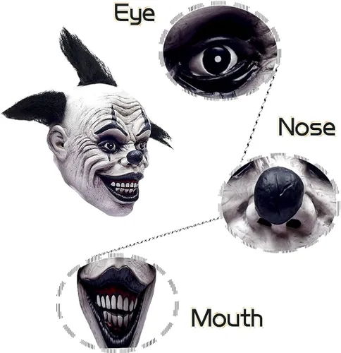 Vista 4 de Máscara de payaso demonio aterrador máscara de payaso malvado máscara espeluznante de Halloween para adultos, disfraz de látex para cosplay