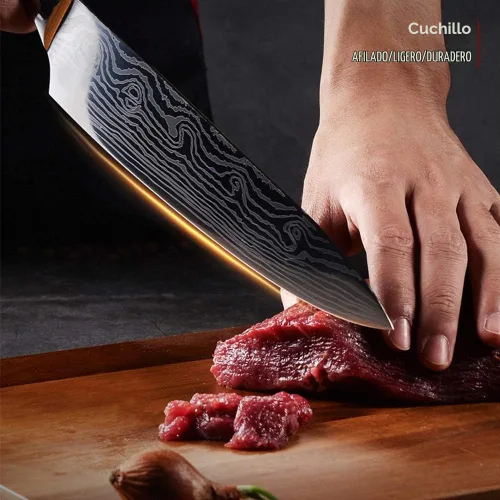 Vista 2 de Cuchillo de chef profesional, cuchillo de cocina profesional de 8 pulgadas, cuchillo alemán de acero inoxidable de alto carbono con mango ergonómico