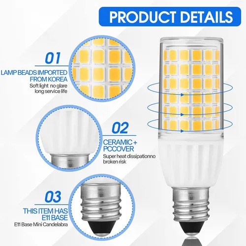 Vista 4 de Bombilla LED JD T4 de 5 W regulable – Mini candelabro – Base E11 equivalente a 50 vatios de certificación UL para techos de cocina, ventiladores