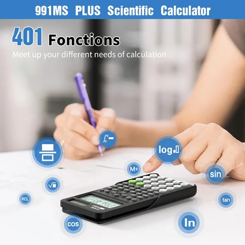 Vista 3 de Calculadora científica para estudiantes, Calculadora 991 MS para suministros de escuela secundaria y preparatoria con cubierta (negra)