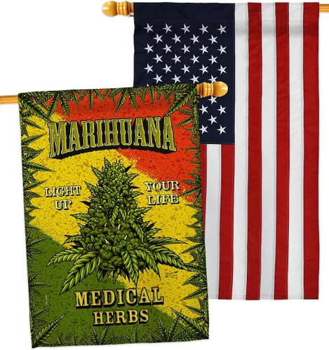 Vista 6 de Marihuana Burlap House Flags 2 pcs Pack Novelty Trendy Popular New Trend Interesting Exciting Small Decorative Gift Yard Banner Double-Sided Made In