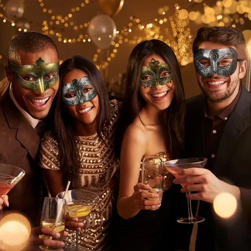 Vista 6 de INOOMP Máscara de Halloween para hombre, 8 unidades, máscara facial de luchador para fiesta de baile, Halloween, máscara vintage griega romana