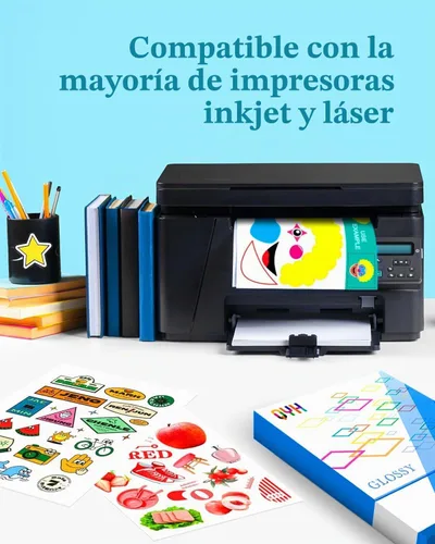 Vista 3 de QYH Papel adhesivo de vinilo imprimible brillante, 120 hojas a granel blanco impermeable BLANCO BRILLO