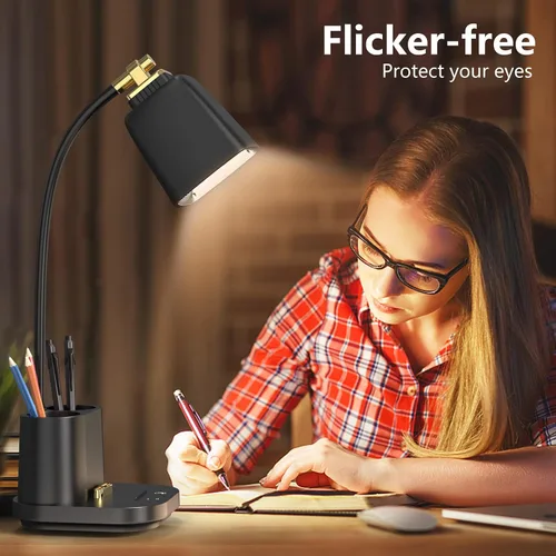 Vista 7 de Lámpara LED de escritorio con puerto de carga USB, control táctil, 3 modos de color, atenuación sin escalones, lámpara de mesa LED para cuidar