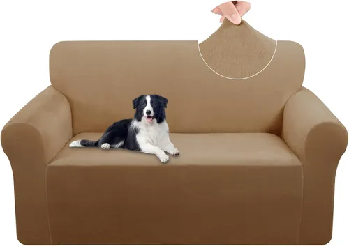 Vista 24 de U-NICE HOME Fundas de terciopelo para sofá, fundas elásticas para sofá de 3 cojines, protector de muebles (XL, grande, beige)