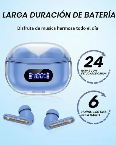 Vista 4 de Auriculares inalámbricos azules P1 PRO, auriculares inalámbricos Bluetooth con micrófonos de llamada clara, ajuste cómodo, IPX7 impermeable, batería
