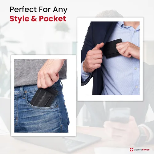 Vista 4 de Alpine Swiss Harper - Cartera de piel minimalista con clip para dinero, con bolsillo frontal, para hombre