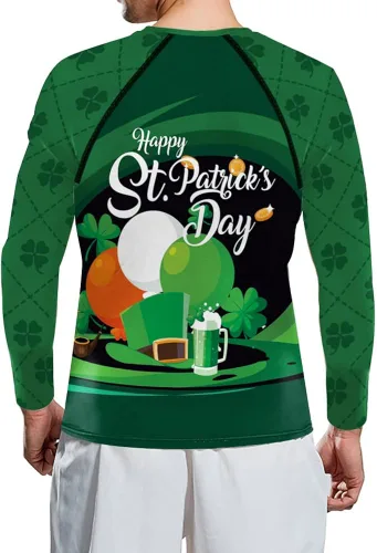 Vista 4 de Rcimuue Camiseta de compresión para hombre, con estampado irlandés 3D, camiseta deportiva para el día de San Patricio, camiseta de manga larga