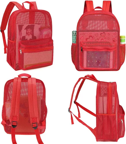 Vista 4 de Mochila de malla resistente, bolsa de malla transparente para estudiantes universitarios, Rojo -, Classic