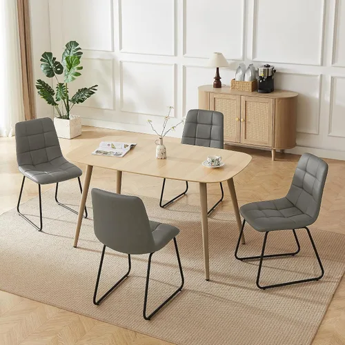Vista 27 de HIPIHOM Mesa de comedor moderna de granja de 47.2 pulgadas, mesa de comedor rectangular de madera con patas de metal para 4 personas para comedor