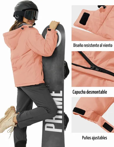 Vista 5 de MAGCOMSEN Chaqueta de Esquí para Mujer Impermeable Aislada Chaqueta de Nieve Cálida Resistente al Viento Abrigos de Invierno con Capucha Chaqueta