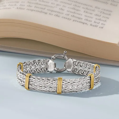 Vista 4 de Ross-Simons Two-Tone Sterling Silver Wheat-Link Bracelet
