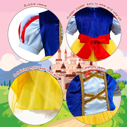 Vista 5 de Princess Snow White Costumes for Toddler Girls,Princess Snow White Dress for Kids,Birthday Halloween Party Dress Up