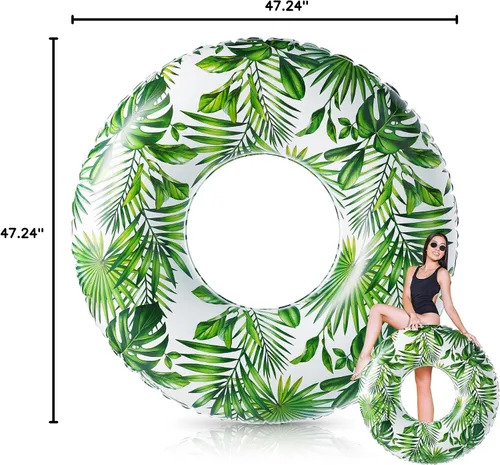 Vista 7 de Simgoing Flotador de piscina jumbo de 47.24 pulgadas, tubo inflable de flotador de hojas tropicales, tubo de piscina con hojas verdes, tubo inflable