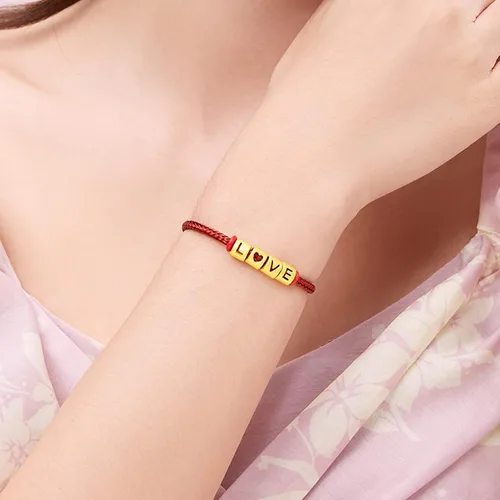 Vista 10 de ZHOU LIU FU Pulsera de Oro de 24K con Dijes de Iniciales, Pulseras Ajustables de Cadena Roja con Dijes de Letras y Corazón A-Z, Brazalete Apilable