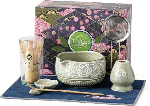 Vista 10 de Buucup Juego de batidor de matcha, kit de matcha de cerámica que incluye cuenco matcha, batidor y soporte, cuchara de bambú, soporte para cucharada