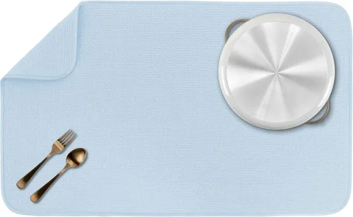 Vista 47 de S&T INC. Tapete de microfibra para secado de platos, reversible y absorbente para cocina, de 16 x 18 pulgadas, color negro