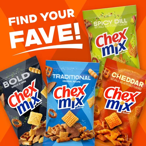 Vista 8 de Chex Mix Mezcla de aperitivos, cheddar, bolsas de aperitivos salados, paquete múltiple, 1.75 onzas, 10 unidades Corn & Wheat Chex, Cheese Crackers
