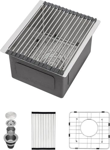 Vista 43 de Mocoloo Fregadero de barra bajo encimera de 13 pulgadas color negro plomizo – Fregadero de cocina pequeño de acero inoxidable T304 de 13 x 15