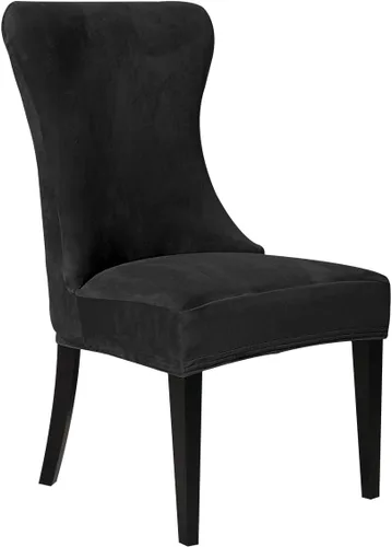 Vista 16 de XMNTG Juego de 4 fundas elásticas de terciopelo negro para silla con respaldo de ala, súper suave, reutilizables, lavables, protectores de silla