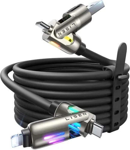 Vista 12 de Cable USB C de LISEN de 3 pies para cargador Samsung tipo C, cable de carga 4 en 1 con luz, cable de carga múltiple para iPhone 16 15 14 Pro Rosa