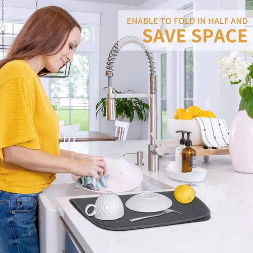 Vista 3 de Paquete de 2 tapetes de secado de platos para encimera de cocina, absorbentes, tapetes escurridor de platos de microfibra, almohadilla de secado