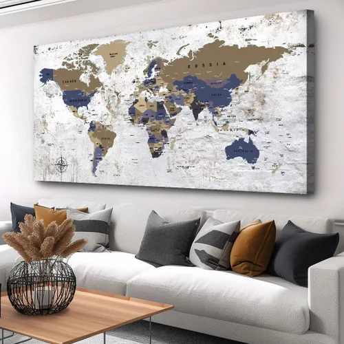 Vista 15 de ZEYDRT Arte de pared del mapa del mundo, pintura en lienzo para oficina, sala de estar, mapa del mundo, arte en lienzo, decoración de pared