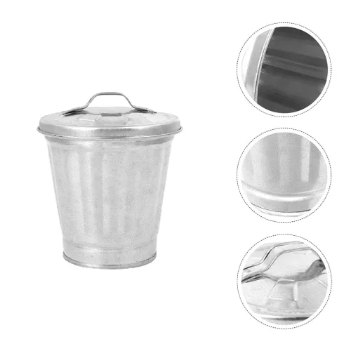Vista 4 de NUOBESTY Mini basurero de escritorio con tapa, pequeño bote de basura de metal, para oficina, hogar, dormitorio, contenedor de basura compacto